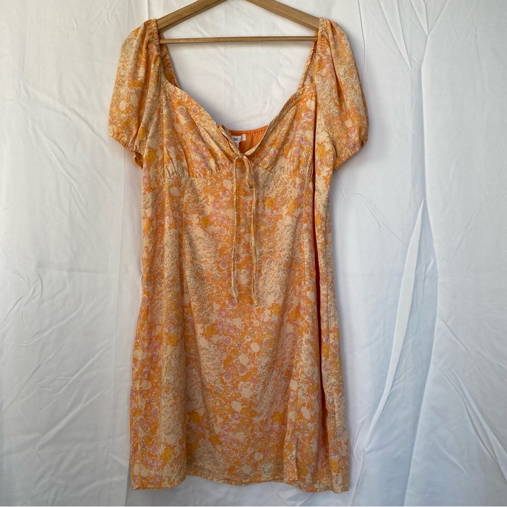 BP Puff Sleeve Mini Dress Size 1X Splash Tie-Dye Tie Front Sweetheart Feminine